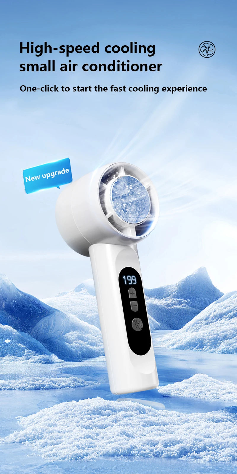 Rechargeable Turbo Mini Fan and Ice Cooling Handheld Device for Travel and Office - 7