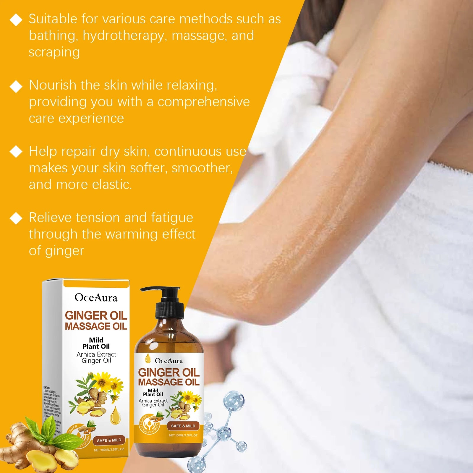 Ginger Massage Oil and Body Relaxing Essential Oil for Skin Nourishing Therapy - 15
