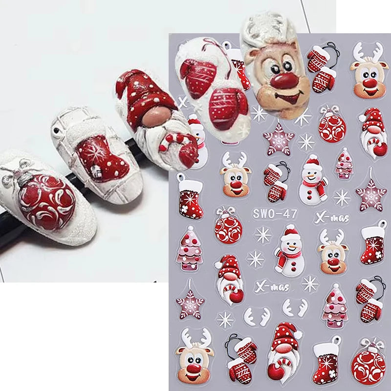 Santa Claus Nail Stickers and Christmas Decals for Winter Holiday Manicure Designs