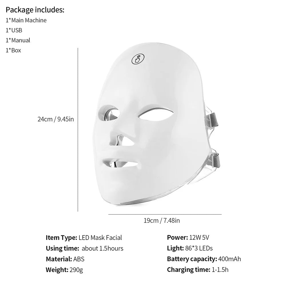 Rechargeable Facial LED Mask and Photon Beauty Device for Skin Rejuvenation at Home - 10