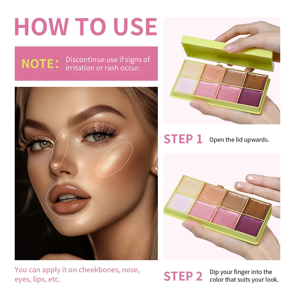 Cream Highlighter Palette and Makeup Blush Set for Professional Sculpting Looks - 17