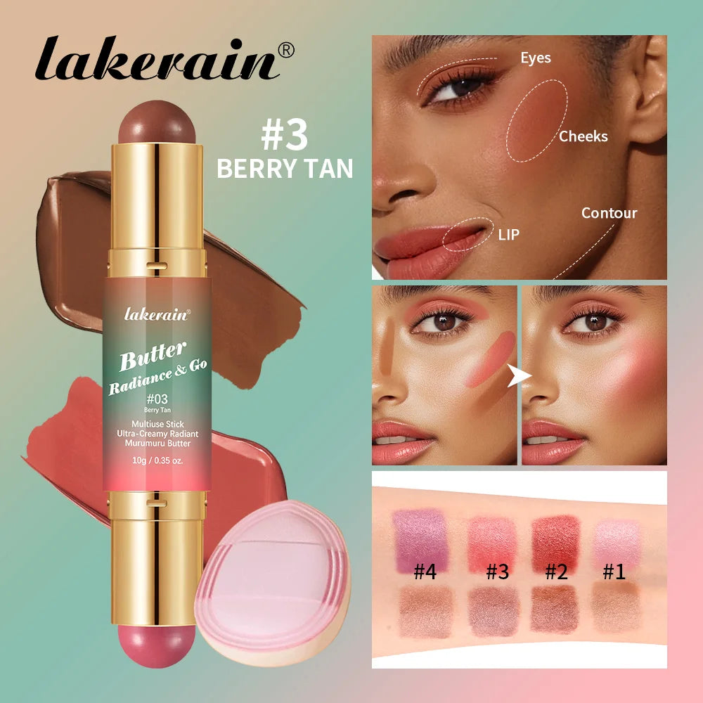 Double Headed Bronzer and Blush Stick for Quick Makeup Routines and Face Contouring - 1