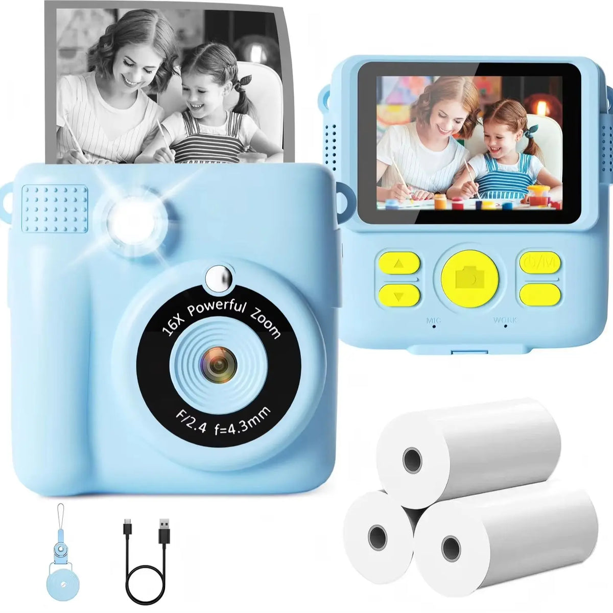 Instant Print Camera and Digital Video Recorder for Kids Birthday Holiday Gifts