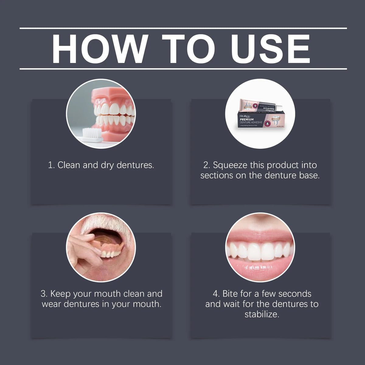 Denture Adhesive and Dental Care Gel for Secure All Day Denture Stability