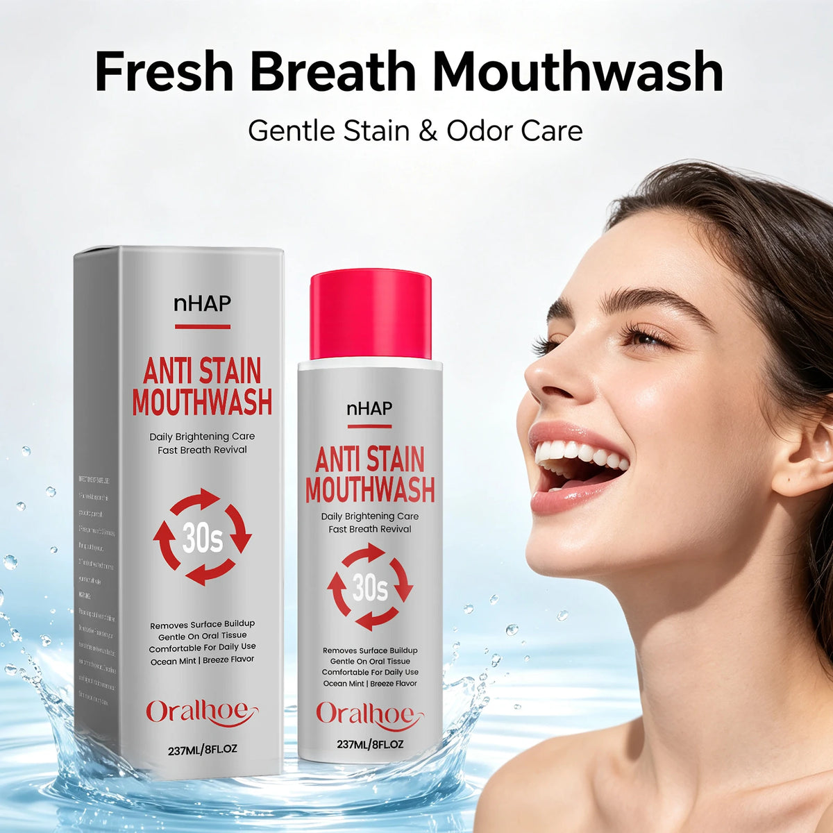 Anti Stain Mouthwash and Teeth Whitening Rinse for Daily Oral Hygiene and Fresh Breath
