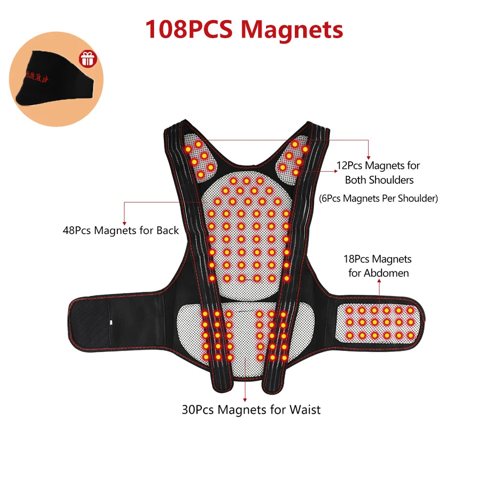 Self Heating Tourmaline Back Brace and Magnetic Posture Support for Relief