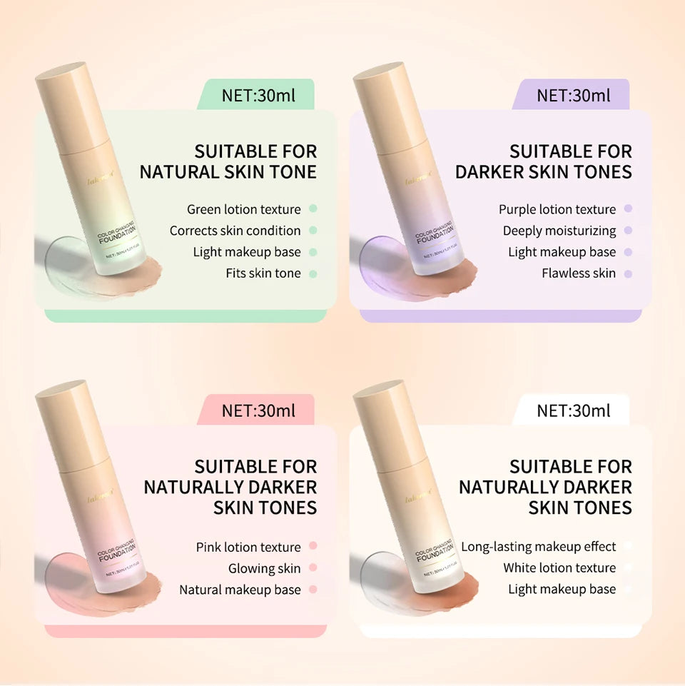 Color Changing Foundation and Liquid Face Concealer for Daily Natural Glowing Makeup