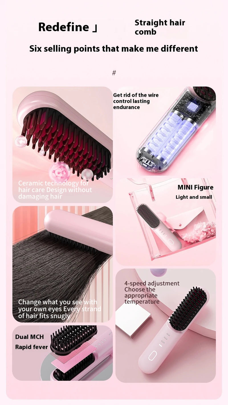 Hair Straightening Brush and Heated Smoothing Comb for Quick Daily Styling