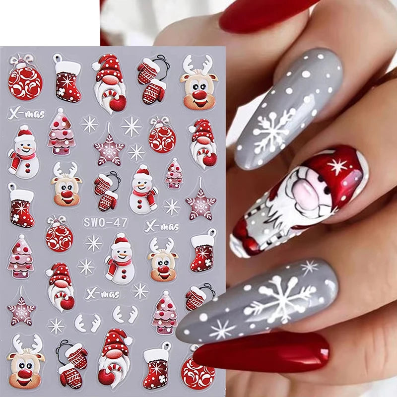 Santa Claus Nail Stickers and Christmas Decals for Winter Holiday Manicure Designs