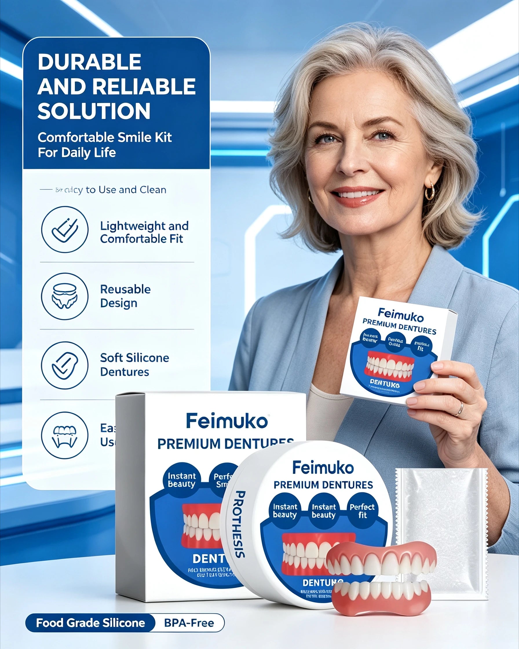 Silicone Snap On Dentures and Instant Fake Teeth for Natural Smile and Comfort - 4