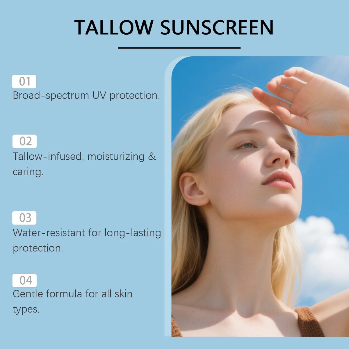 Tallow Sunscreen and Moisturizing SPF Cream for Daily Sun Protection