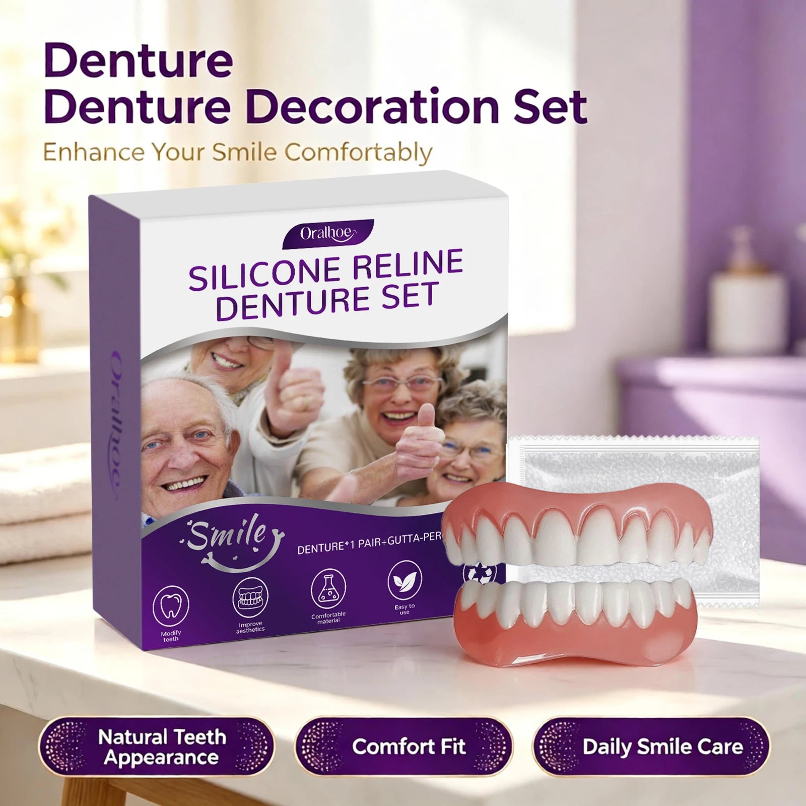 Cosmetic Denture Kit and Fake Teeth Set for a Natural Smile and Confident Look - 5